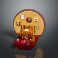 Detailed Miniature Room Model With Furniture Decor Items And Equipment