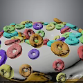 Colorful Donut Topped With White Frosting And Colorful Cereal Loops