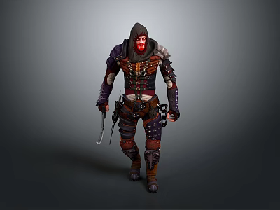 Hooded Warrior Figure With Red Face Markings Intricate Armor And Dual Daggers 3d model