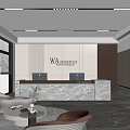 Modern company front desk background wall sofa reception area sofa chandelier 3d model