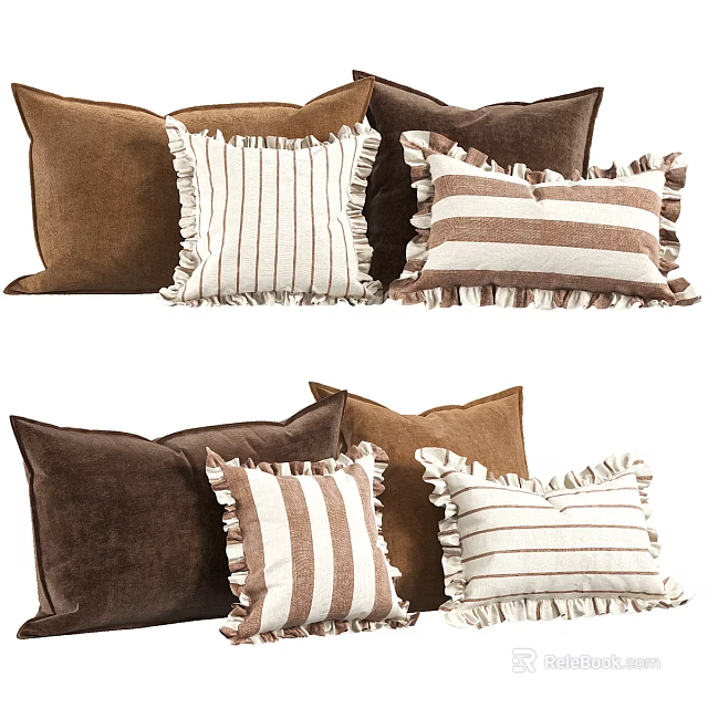 Brown And Striped Fringed Edge Pillows With Neutral Tones And Textured Design 3d model 