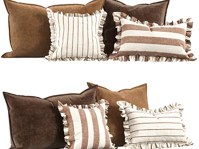 Brown And Striped Fringed Edge Pillows With Neutral Tones And Textured Design 3d model