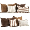 Brown And Striped Fringed Edge Pillows With Neutral Tones And Textured Design