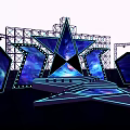 Stunning Stage Design With Dark Blue Background Geometric Stars Glowing Lines And Starry Sky Patterns