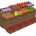 Wooden Produce Display Shelf with Fresh Apples Bananas Oranges and Vegetables