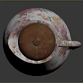 Ceramic Pitcher With White Base And Pink Floral Pattern And Brown Lid 3d model