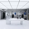 Modern Clothing Store Interior Design With Clothing Racks And Flying Vehicle