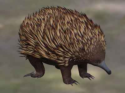 Brown Spined Reptile With Round Body Long Snout Short Legs And Claws 3d model