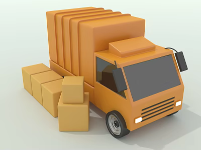 Orange Delivery Truck With Stacked Cardboard Boxes For Logistics And Cargo Transport 3d model