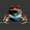 Vibrant Red And Orange Spotted Frog With Blue Eyes On Gray Background