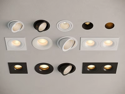 Modern Recessed Downlights And Spotlights With Black White Single Double Panels 3d model