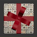 Decorative Gift Box With Red Bow And Colorful Patterns For Daily Supplies 3d model