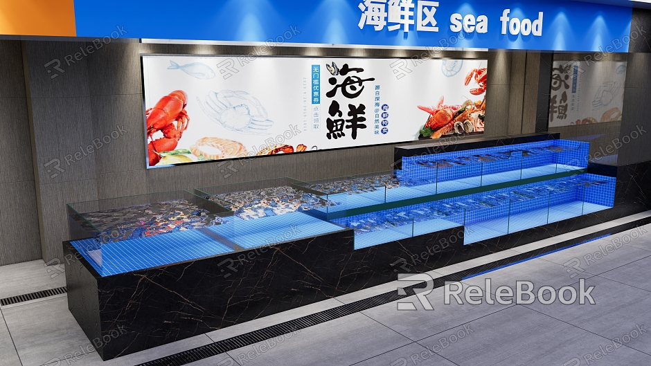 Large supermarket seafood pond super equipment breeding effect diagram model