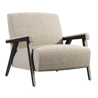 Modern Beige Accent Chair With Textured Fabric Wooden Armrests And Dark Legs 3d model