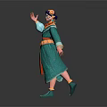 Dynamic Game Movie Character With Turquoise Robe Red Accents And Painted Face Headdress