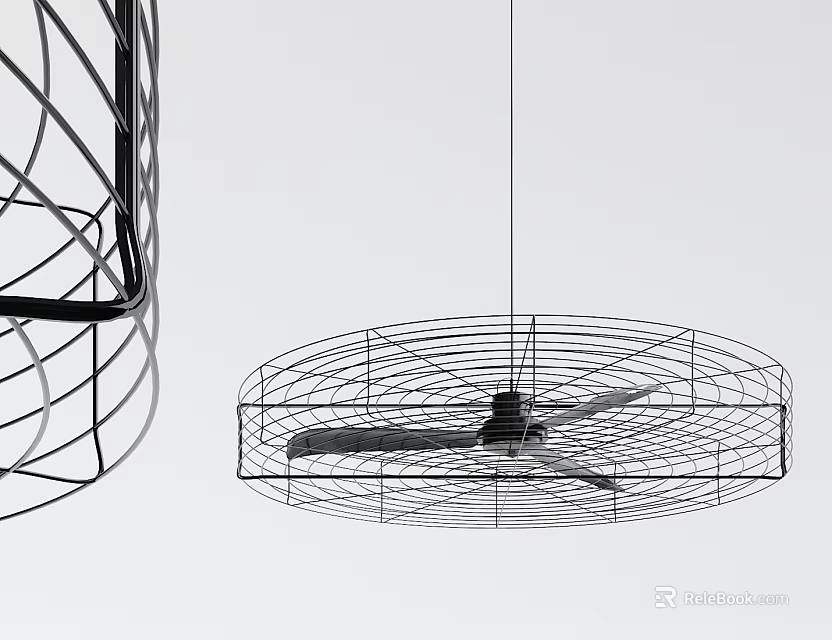 Modern Hanging Air Conditioner Fan With Wireframe Design And Metal Mesh Cover 3d model 