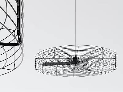 Modern Hanging Air Conditioner Fan With Wireframe Design And Metal Mesh Cover 3d model