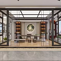 Modern Boutique Store Interior With Glass Doors Circular Decor And Display Shelves