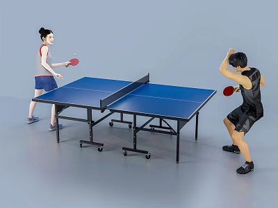 Two People Playing Table Tennis On Blue Table Tennis Table 3d model