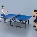 Two People Playing Table Tennis On Blue Table Tennis Table 3d model