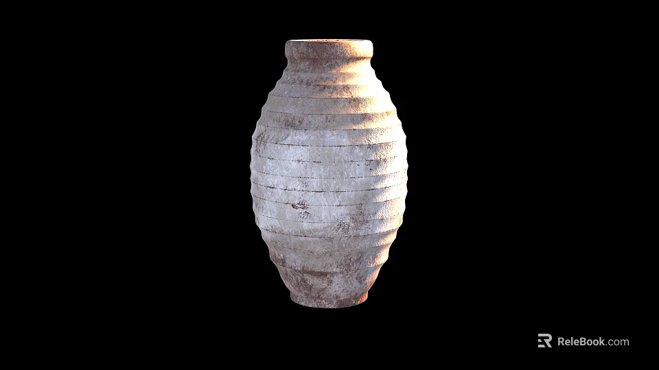 Handcrafted Ceramic Vase with Textured Striped Surface and Natural Gray Tone 3d model 
