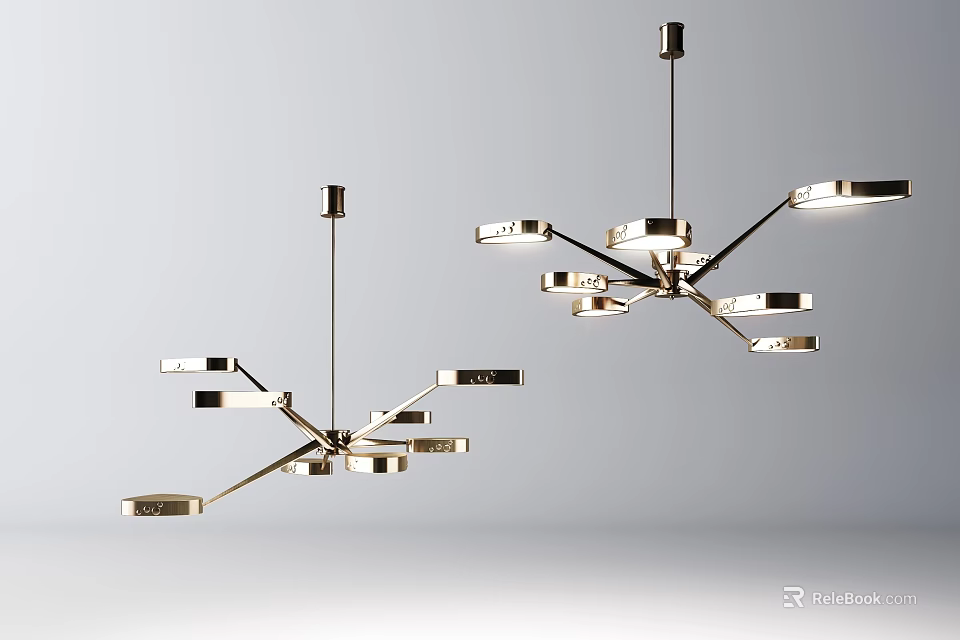 Contemporary Metal Chandeliers With Multiple Geometric Arms And Light Fixtures 3d model 