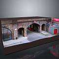 Detailed Street Scene Model Featuring Brick Arches Red Car Red Door And Signboard
