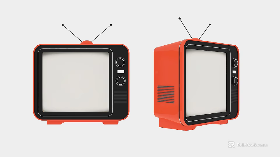 Two Vintage Red and Black Televisions With Antennas and White Screens 3d model 