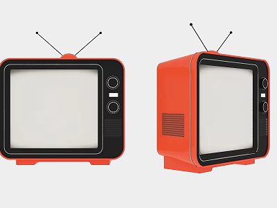 Two Vintage Red and Black Televisions With Antennas and White Screens 3d model