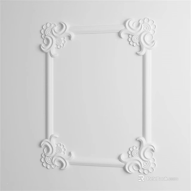White Decorative Sculpture Frame With Intricate Carved Floral Patterns On Four Corners 3d model 