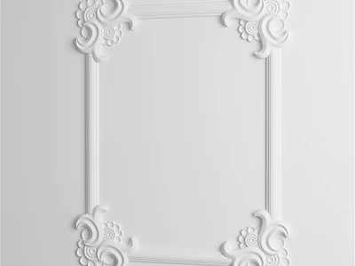 White Decorative Sculpture Frame With Intricate Carved Floral Patterns On Four Corners 3d model