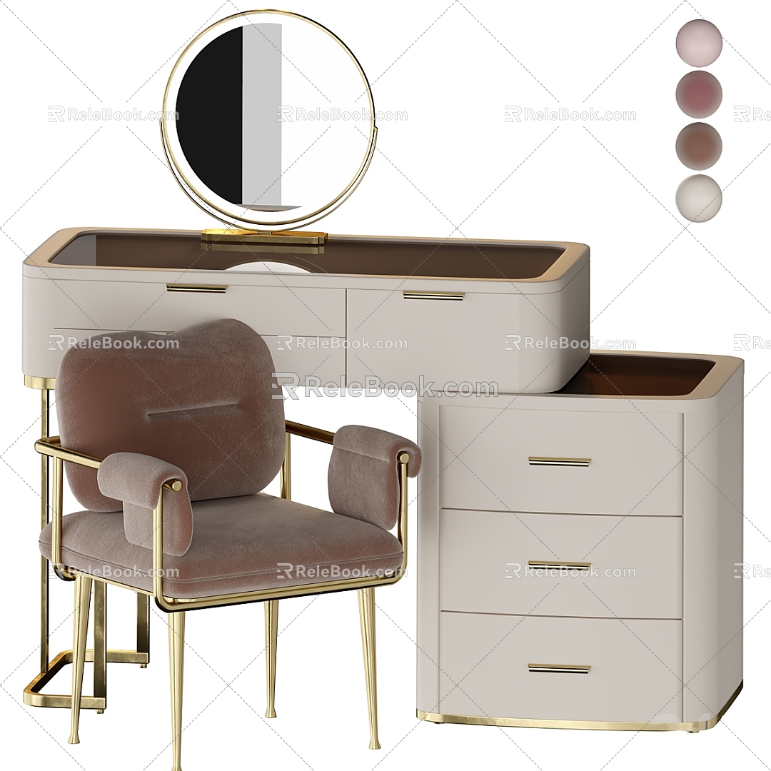 Light Luxury Desk and Chair 3d model