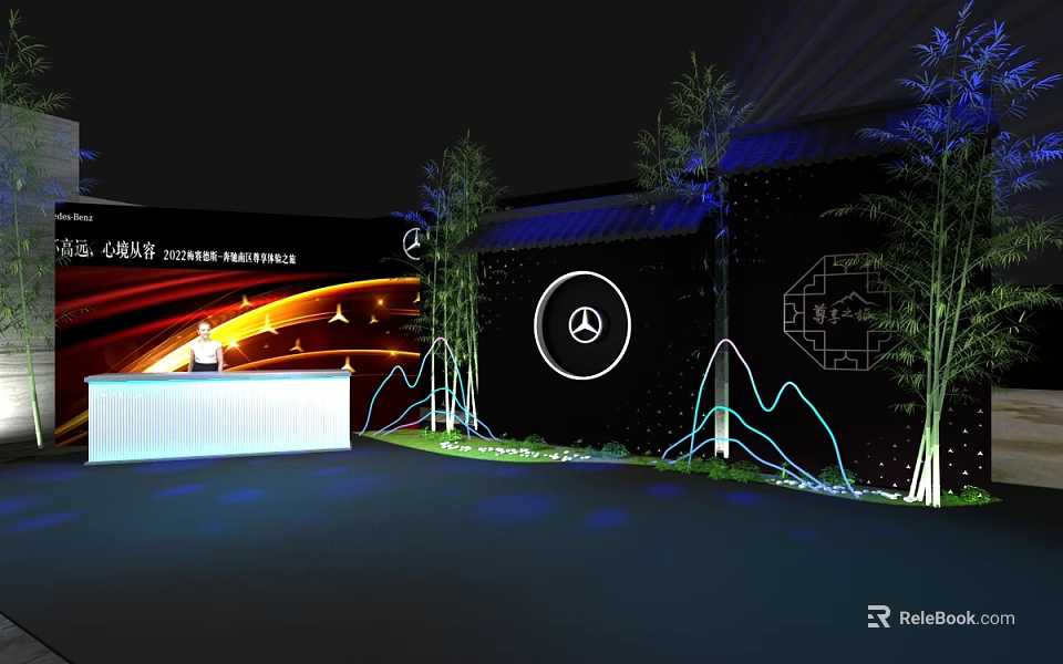 Wuzhen Theatre Festival Stage with Bamboo Trees Mountain Patterns and Illuminated Design 3d model 