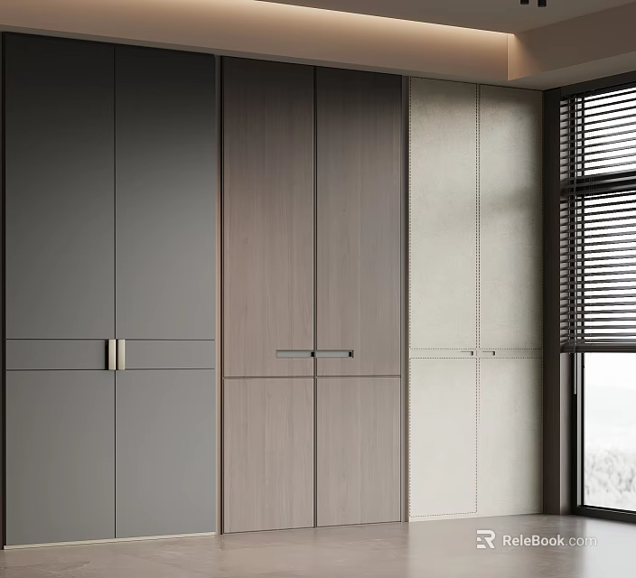 Modern Wardrobe Doors With Sleek Panel Design And Contemporary Handle Details 3d model 