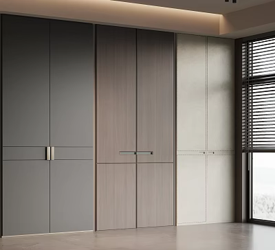 Modern Wardrobe Doors With Sleek Panel Design And Contemporary Handle Details 3d model