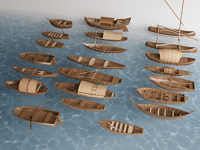 Modern Wooden Boat Small Boat Wooden Boat Combination Grass Boat Ancient Boat 3d model