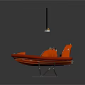 Orange Rescue Lifeboat Display On Stand With Black Poles And White Device