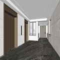 Spacious Modern Elevator Hallway Design With Marble Flooring And Stone Walls 3d model