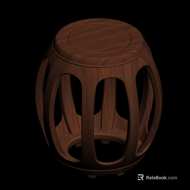 Modern Wooden Stool With Round Seat And Hollow Out Design Structure 3d model 