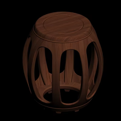 Modern Wooden Stool With Round Seat And Hollow Out Design Structure 3d model