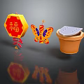 Commercial Decorative Equipment With Red Fu Character Ornament Butterfly Design And Perforated Flower Pot