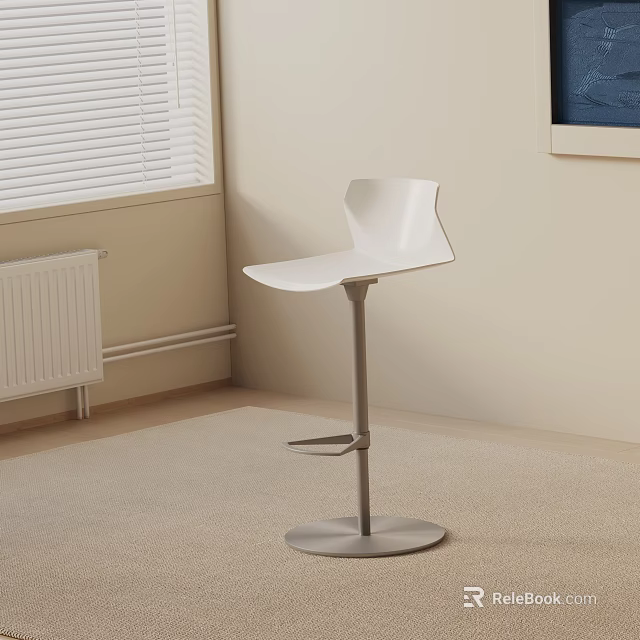 White Modern Bar Stool with Adjustable Height and Metal Base in Indoor Setting 3d model