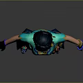 3D Female Character In Blue Outfit With Yellow Patterns Red Decorations And Black Gloves