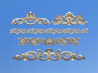 Villa Long Carved Building Exterior Wall Carved Cornice Carved 3d model