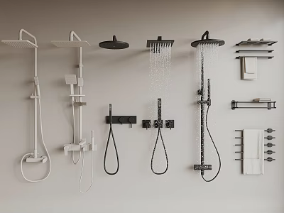 Various Modern Shower Head Designs Including Handheld And Overhead With Storage Shelves 3d model