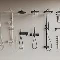 Various Modern Shower Head Designs Including Handheld And Overhead With Storage Shelves 3d model