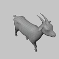 White Goat with Curved Horns Standing on Gray Background