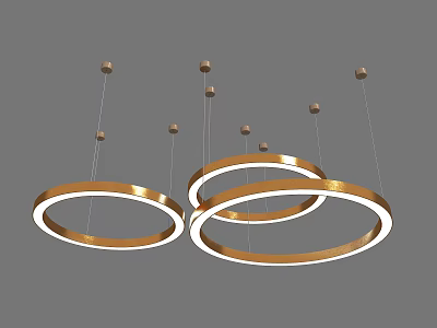 Modern Circular Ring Chandelier With Golden Frame White Light Strips And Sphere Pendants 3d model