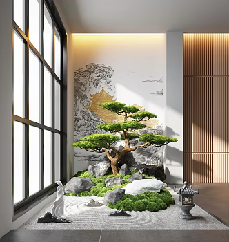 New Chinese Style Indoor Landscape Landscaping Landscape Setches Indoor Landscape Indoor Landscape Bryophytes Plant Pile 3d model