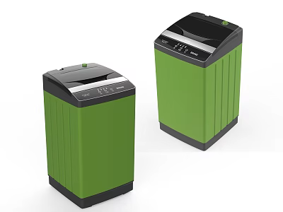 Two Modern Green Washing Machines with Sleek Exterior and Digital Control Panels 3d model